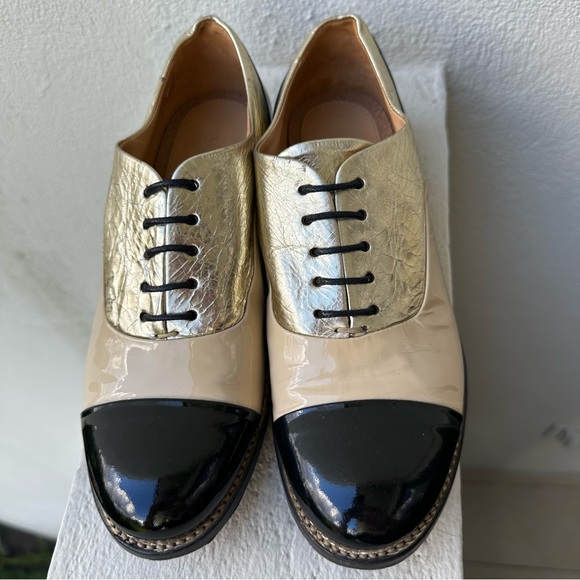 The Office of Angela Scott Ms. Baker Black Cream Leather Toe Cap Oxford Shoes - Picture 2 of 16